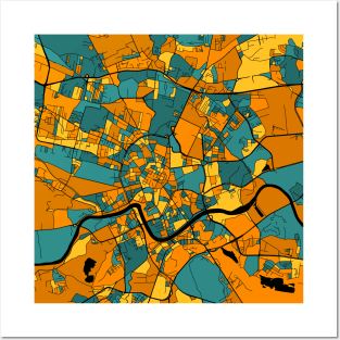 Kraków Map Pattern in Orange & Teal Posters and Art